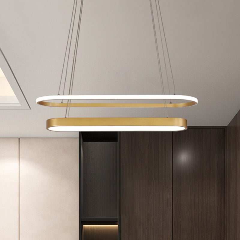 Nordic 2-Layer Oval Chandelier Lamp Metal LED Restaurant Pendant Lamp Kit in Black/Gold, Warm/White Light Clearhalo 'Ceiling Lights' 'Chandeliers' 'Modern Chandeliers' 'Modern' Lighting' 1272630