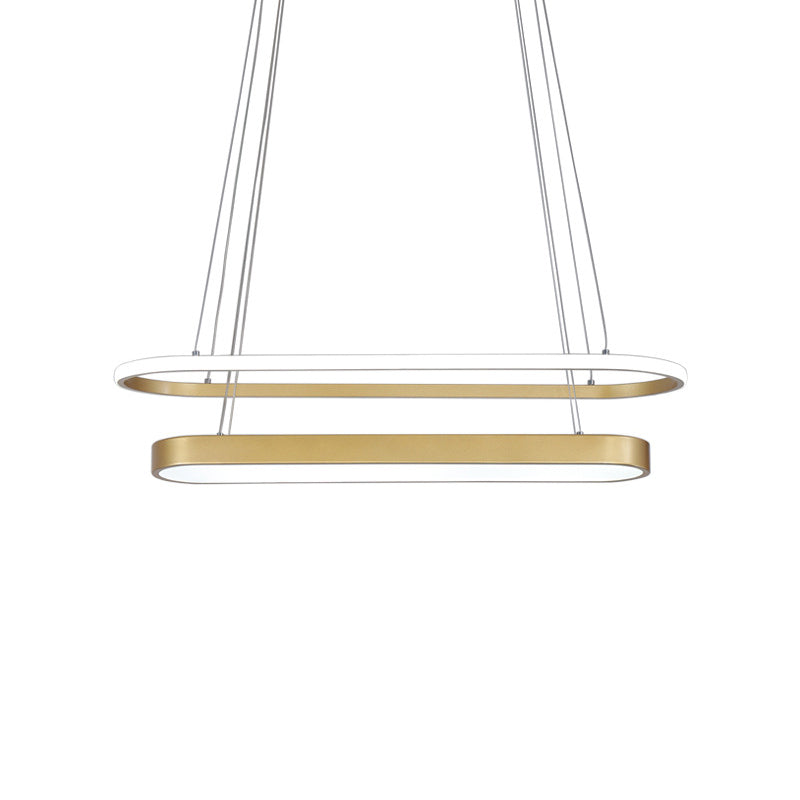 Nordic 2-Layer Oval Chandelier Lamp Metal LED Restaurant Pendant Lamp Kit in Black/Gold, Warm/White Light Clearhalo 'Ceiling Lights' 'Chandeliers' 'Modern Chandeliers' 'Modern' Lighting' 1272631
