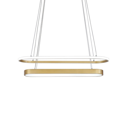 Nordic 2-Layer Oval Chandelier Lamp Metal LED Restaurant Pendant Lamp Kit in Black/Gold, Warm/White Light Clearhalo 'Ceiling Lights' 'Chandeliers' 'Modern Chandeliers' 'Modern' Lighting' 1272631