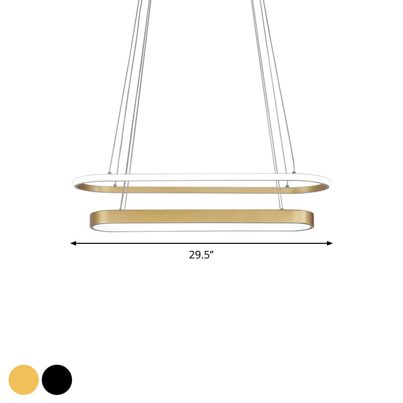 Nordic 2-Layer Oval Chandelier Lamp Metal LED Restaurant Pendant Lamp Kit in Black/Gold, Warm/White Light Clearhalo 'Ceiling Lights' 'Chandeliers' 'Modern Chandeliers' 'Modern' Lighting' 1272632