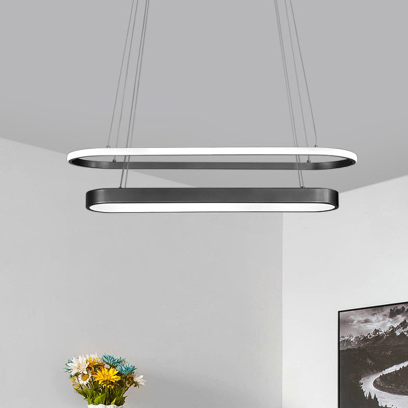 Nordic 2-Layer Oval Chandelier Lamp Metal LED Restaurant Pendant Lamp Kit in Black/Gold, Warm/White Light Black Clearhalo 'Ceiling Lights' 'Chandeliers' 'Modern Chandeliers' 'Modern' Lighting' 1272633