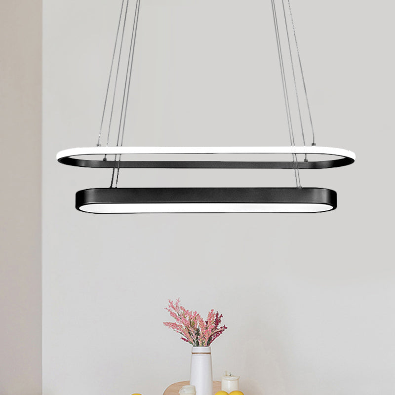 Nordic 2-Layer Oval Chandelier Lamp Metal LED Restaurant Pendant Lamp Kit in Black/Gold, Warm/White Light Clearhalo 'Ceiling Lights' 'Chandeliers' 'Modern Chandeliers' 'Modern' Lighting' 1272634