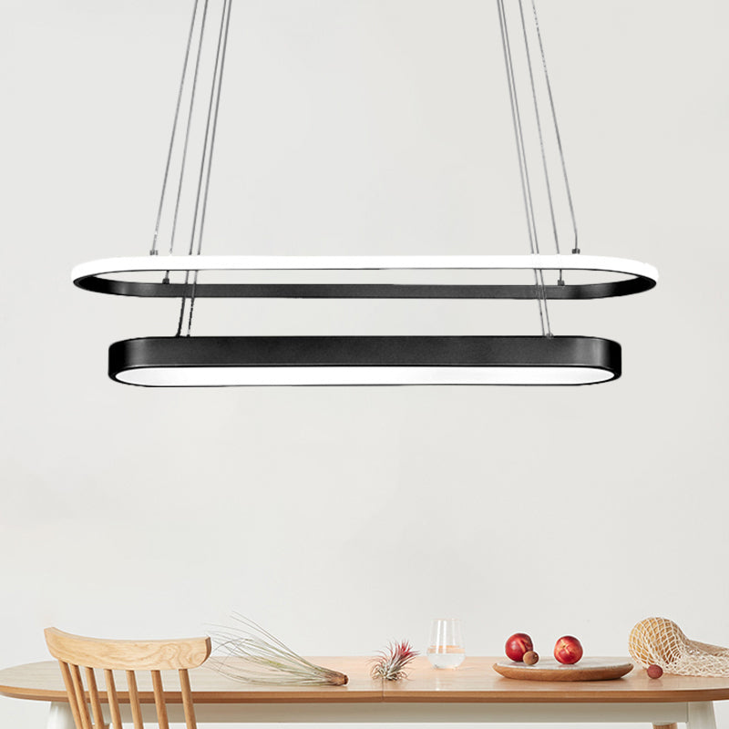 Nordic 2-Layer Oval Chandelier Lamp Metal LED Restaurant Pendant Lamp Kit in Black/Gold, Warm/White Light Clearhalo 'Ceiling Lights' 'Chandeliers' 'Modern Chandeliers' 'Modern' Lighting' 1272635