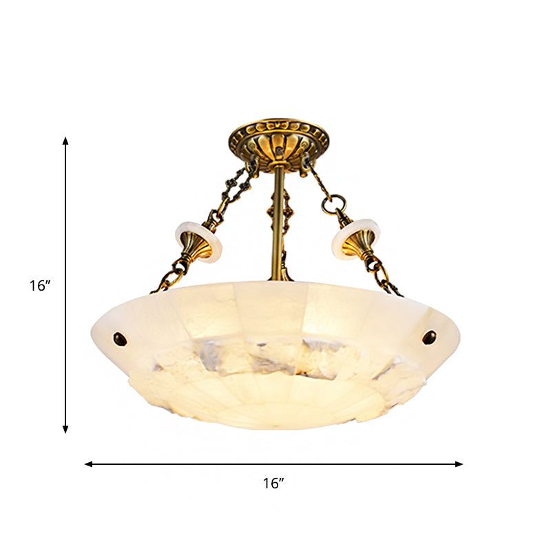 White Glass Bowl Semi Flush Mount Traditional 3/4-Light Living Room Close to Ceiling Lamp, 16"/19.5" W Clearhalo 'Ceiling Lights' 'Close To Ceiling Lights' 'Close to ceiling' 'Glass shade' 'Glass' 'Semi-flushmount' Lighting' 1272640