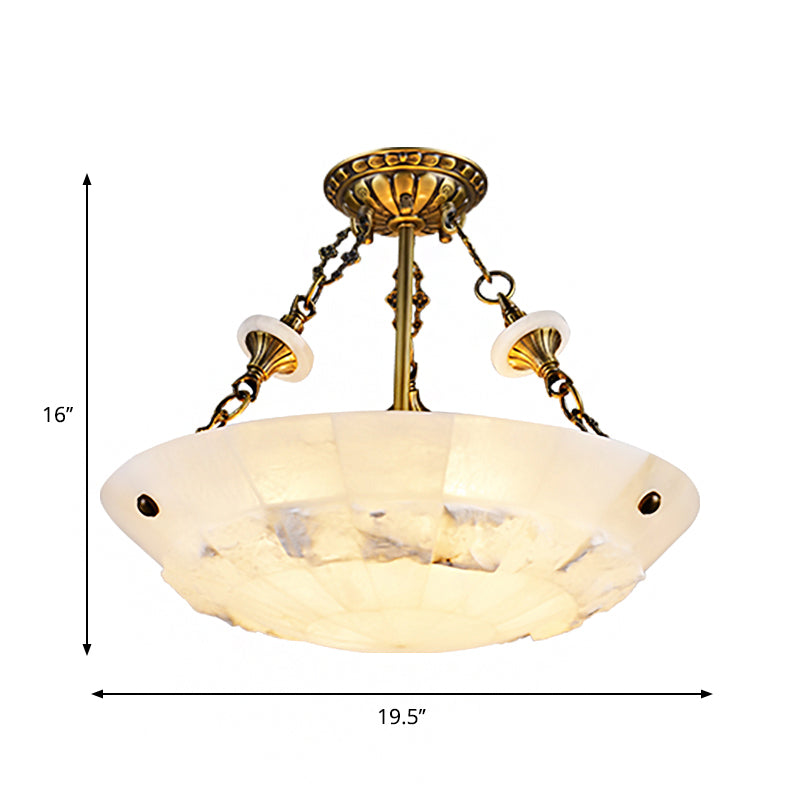 White Glass Bowl Semi Flush Mount Traditional 3/4-Light Living Room Close to Ceiling Lamp, 16"/19.5" W Clearhalo 'Ceiling Lights' 'Close To Ceiling Lights' 'Close to ceiling' 'Glass shade' 'Glass' 'Semi-flushmount' Lighting' 1272641