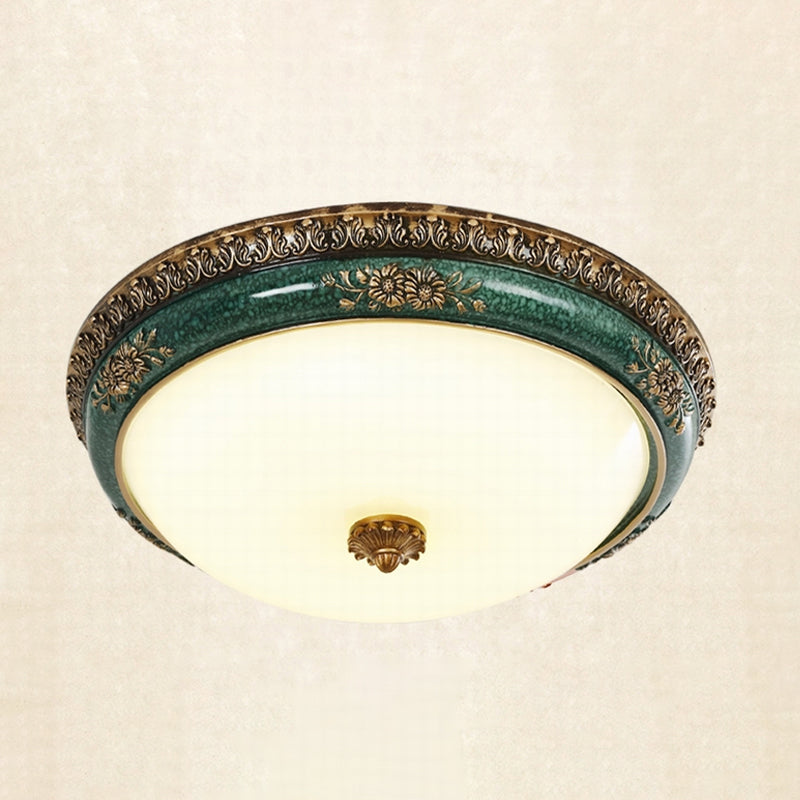 Green LED Flush Ceiling Light Fixture Retro Opal Glass Bowl Flushmount for Bedroom, 14"/16"/19.5" W Clearhalo 'Ceiling Lights' 'Close To Ceiling Lights' 'Close to ceiling' 'Flush mount' Lighting' 1272696