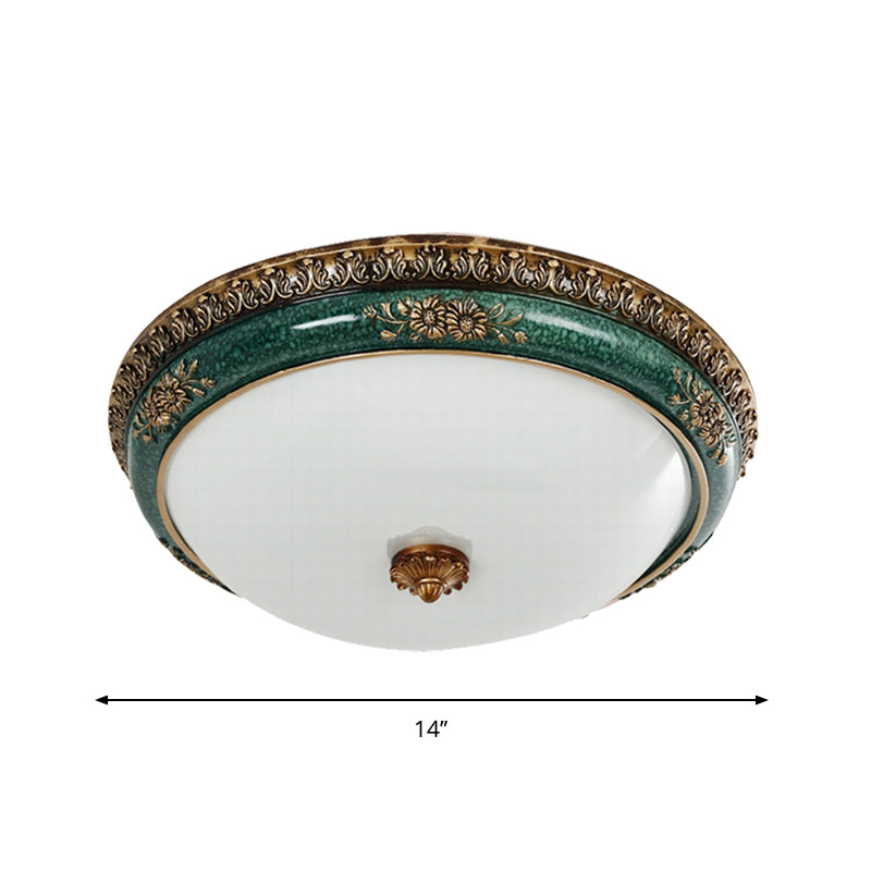Green LED Flush Ceiling Light Fixture Retro Opal Glass Bowl Flushmount for Bedroom, 14"/16"/19.5" W Clearhalo 'Ceiling Lights' 'Close To Ceiling Lights' 'Close to ceiling' 'Flush mount' Lighting' 1272697