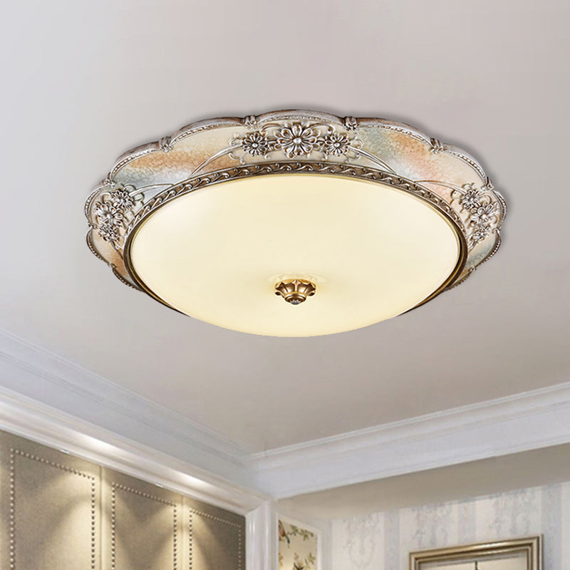 Silver Scalloped Flush Mount Traditional Frosted White Glass Foyer 14"/19.5" Wide LED Ceiling Light Clearhalo 'Ceiling Lights' 'Close To Ceiling Lights' 'Close to ceiling' 'Flush mount' Lighting' 1272719