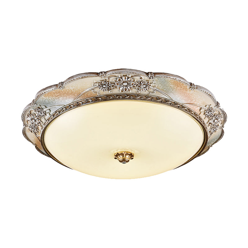 Silver Scalloped Flush Mount Traditional Frosted White Glass Foyer 14"/19.5" Wide LED Ceiling Light Clearhalo 'Ceiling Lights' 'Close To Ceiling Lights' 'Close to ceiling' 'Flush mount' Lighting' 1272720