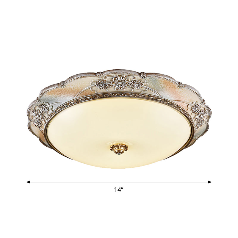 Silver Scalloped Flush Mount Traditional Frosted White Glass Foyer 14"/19.5" Wide LED Ceiling Light Clearhalo 'Ceiling Lights' 'Close To Ceiling Lights' 'Close to ceiling' 'Flush mount' Lighting' 1272721
