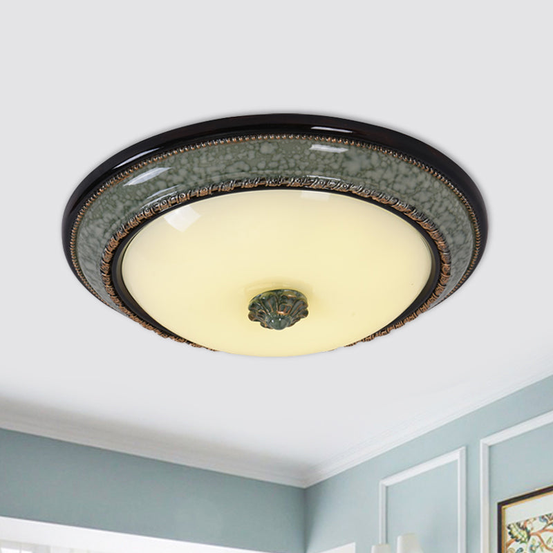 Opal Frosted Glass Bowl Ceiling Light Classical Bedroom LED Flush Mount Fixture with Faux Marble Trim, 14"/16"/19.5" W