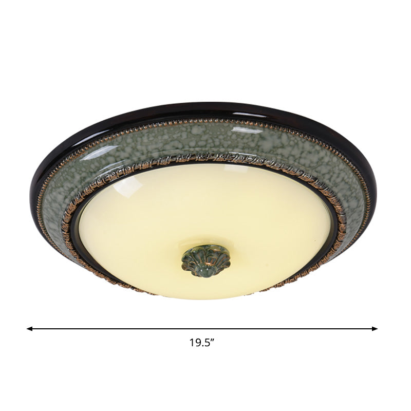 Opal Frosted Glass Bowl Ceiling Light Classical Bedroom LED Flush Mount Fixture with Faux Marble Trim, 14"/16"/19.5" W