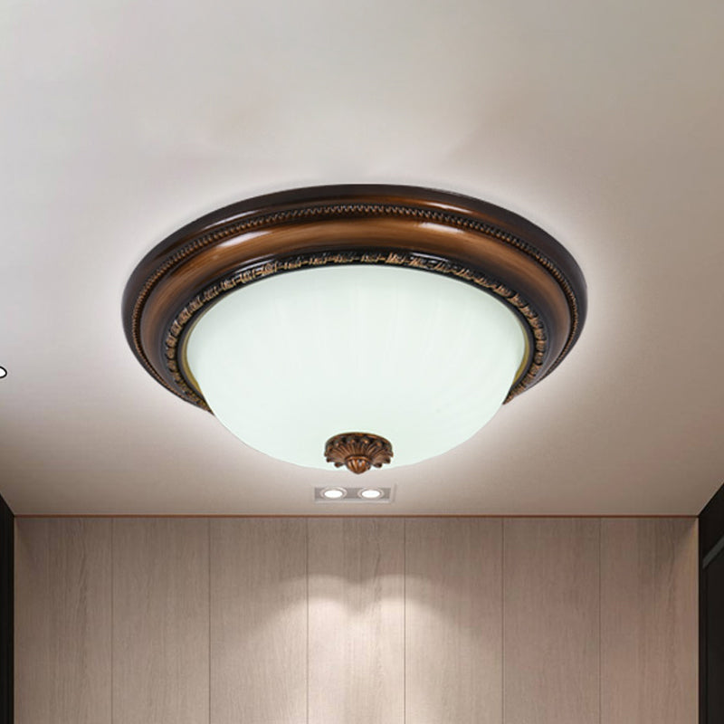 Classic Inverted Cloche Flush Mount Milky Glass 14"/16"/19.5" W LED Close to Ceiling Light Fixture in Brown - Brown - Clearhalo - 'Ceiling Lights' - 'Close To Ceiling Lights' - 'Close to ceiling' - 'Flush mount' - Lighting' - 1272746