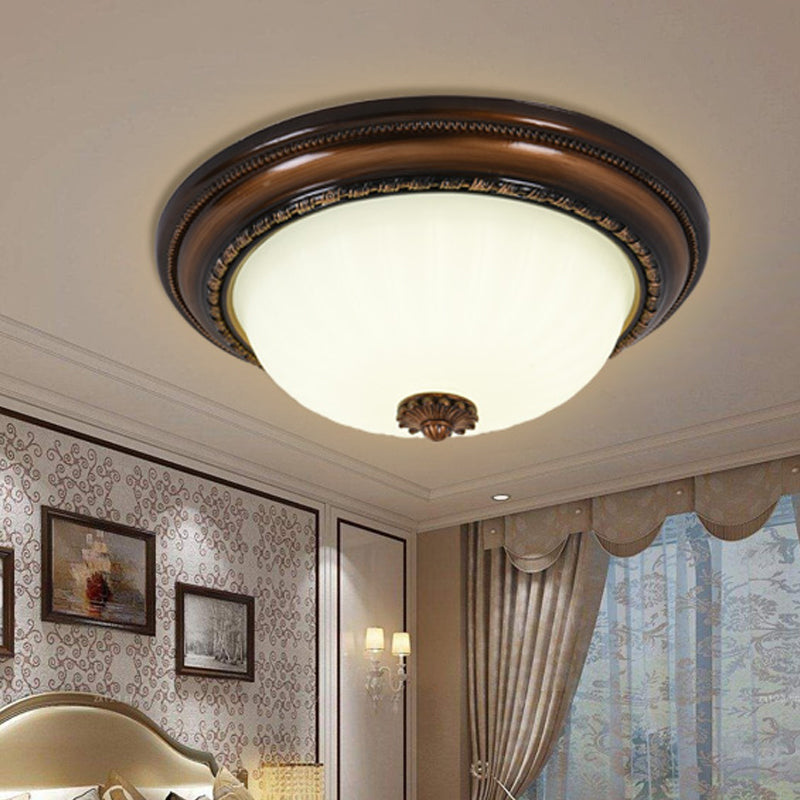 Classic Inverted Cloche Flush Mount Milky Glass 14"/16"/19.5" W LED Close to Ceiling Light Fixture in Brown - Clearhalo - 'Ceiling Lights' - 'Close To Ceiling Lights' - 'Close to ceiling' - 'Flush mount' - Lighting' - 1272747