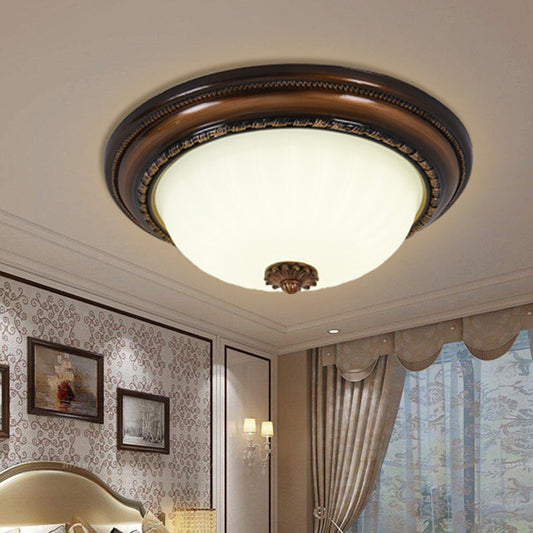 Classic Inverted Cloche Flush Mount Milky Glass 14"/16"/19.5" W LED Close to Ceiling Light Fixture in Brown Clearhalo 'Ceiling Lights' 'Close To Ceiling Lights' 'Close to ceiling' 'Flush mount' Lighting' 1272747