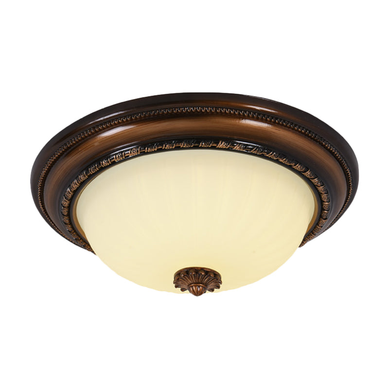 Classic Inverted Cloche Flush Mount Milky Glass 14"/16"/19.5" W LED Close to Ceiling Light Fixture in Brown - Clearhalo - 'Ceiling Lights' - 'Close To Ceiling Lights' - 'Close to ceiling' - 'Flush mount' - Lighting' - 1272748