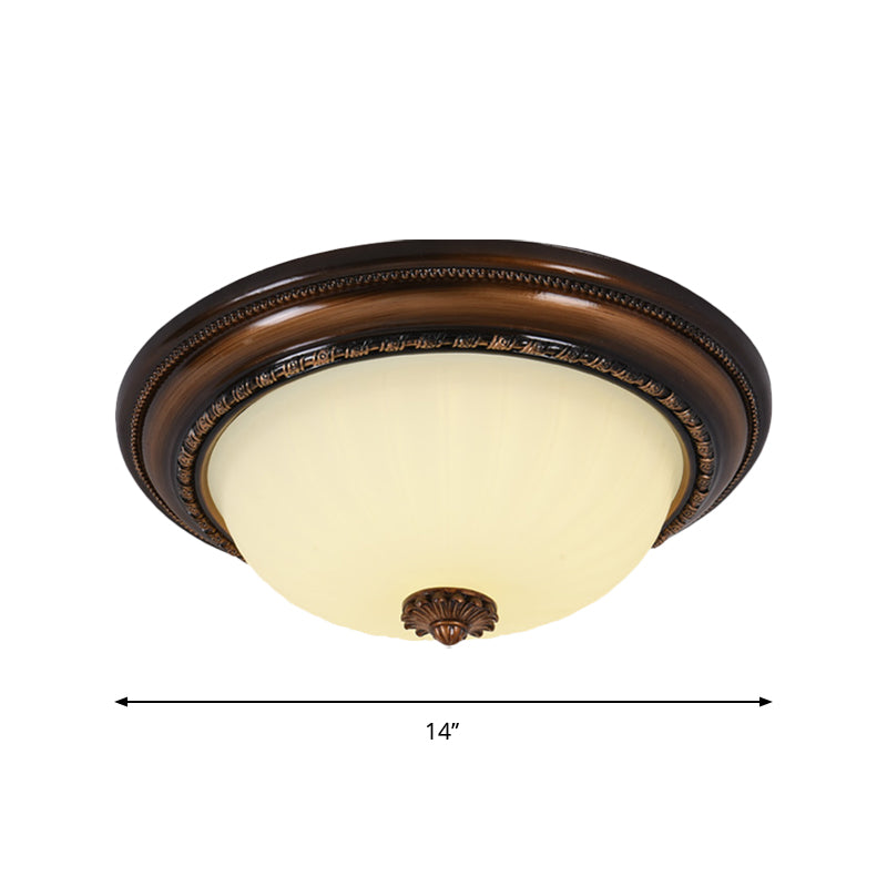 Classic Inverted Cloche Flush Mount Milky Glass 14"/16"/19.5" W LED Close to Ceiling Light Fixture in Brown - Clearhalo - 'Ceiling Lights' - 'Close To Ceiling Lights' - 'Close to ceiling' - 'Flush mount' - Lighting' - 1272749