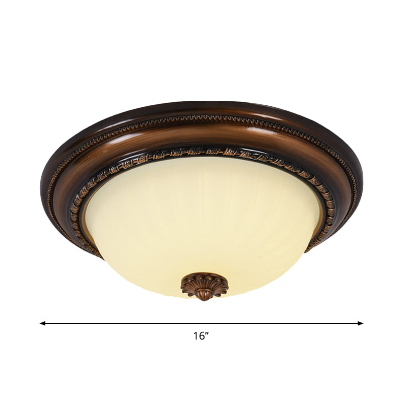 Classic Inverted Cloche Flush Mount Milky Glass 14"/16"/19.5" W LED Close to Ceiling Light Fixture in Brown - Clearhalo - 'Ceiling Lights' - 'Close To Ceiling Lights' - 'Close to ceiling' - 'Flush mount' - Lighting' - 1272750