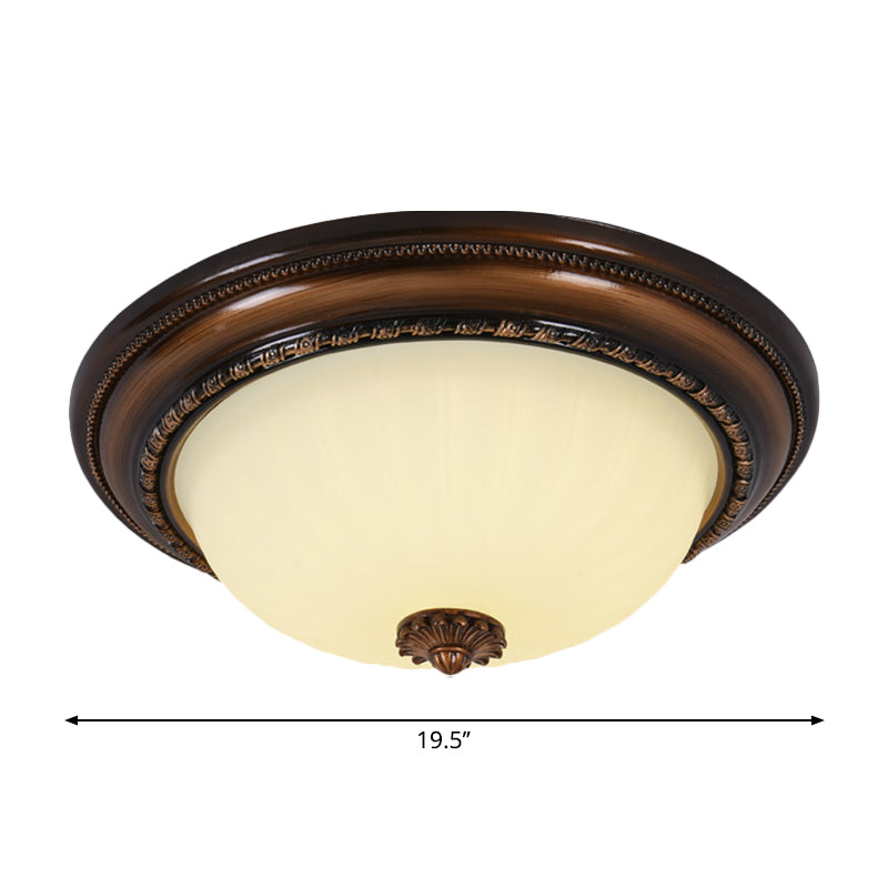 Classic Inverted Cloche Flush Mount Milky Glass 14"/16"/19.5" W LED Close to Ceiling Light Fixture in Brown - Clearhalo - 'Ceiling Lights' - 'Close To Ceiling Lights' - 'Close to ceiling' - 'Flush mount' - Lighting' - 1272751