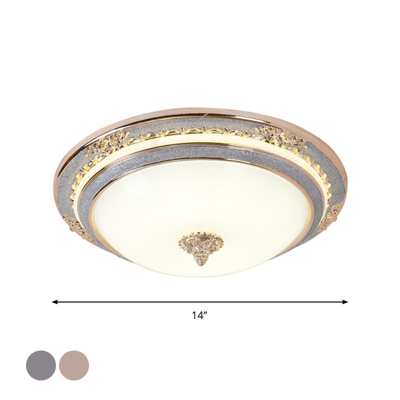 Cream Glass Apricot Ceiling Lamp Bowl-Shape Simplicity LED Flush Mount Lighting Fixture, 14"/16"/19.5" Dia