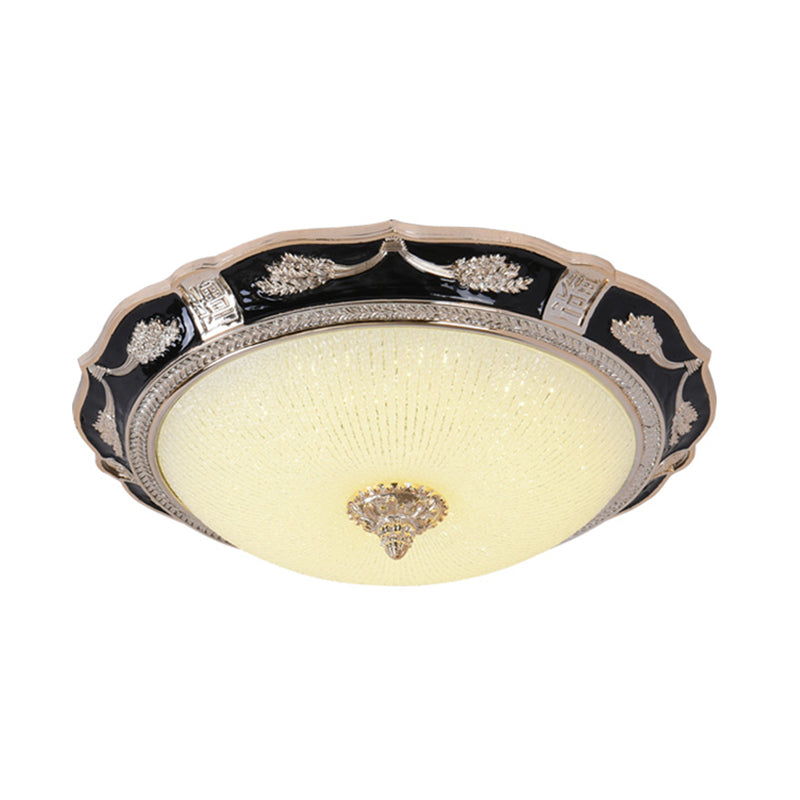 14"/16"/19.5" Width LED Flush Light Retro Bowl Cream Glass Close to Ceiling Lamp in Black for Hotel Clearhalo 'Ceiling Lights' 'Close To Ceiling Lights' 'Close to ceiling' 'Flush mount' Lighting' 1272776