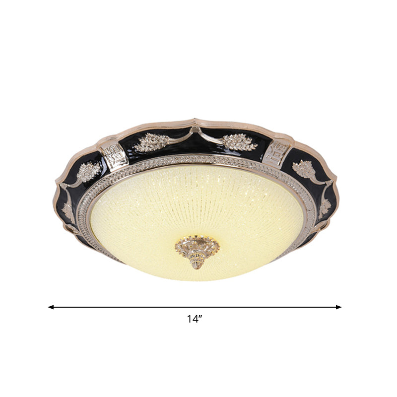 14"/16"/19.5" Width LED Flush Light Retro Bowl Cream Glass Close to Ceiling Lamp in Black for Hotel Clearhalo 'Ceiling Lights' 'Close To Ceiling Lights' 'Close to ceiling' 'Flush mount' Lighting' 1272777