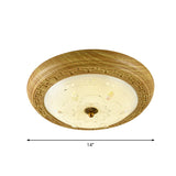 Wooden LED Flushmount Lighting Simple Yellow-Brown Circle Bedroom Ceiling Light with Dome Glass Shade, 14"/19.5" W