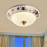 Hemisphere Hall LED Ceiling Fixture Retro Frosted Glass White Flush Mounted Light, 12"/14"/18" Width