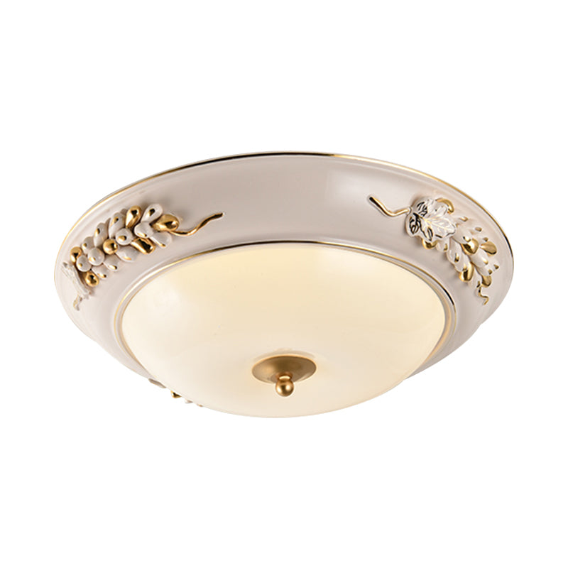 White LED Flush Ceiling Light Fixture Classic Opal Glass Bowl Flushmount with Embossed Spikelet Decor, 12"/14"/18" W Clearhalo 'Ceiling Lights' 'Close To Ceiling Lights' 'Close to ceiling' 'Flush mount' Lighting' 1272800
