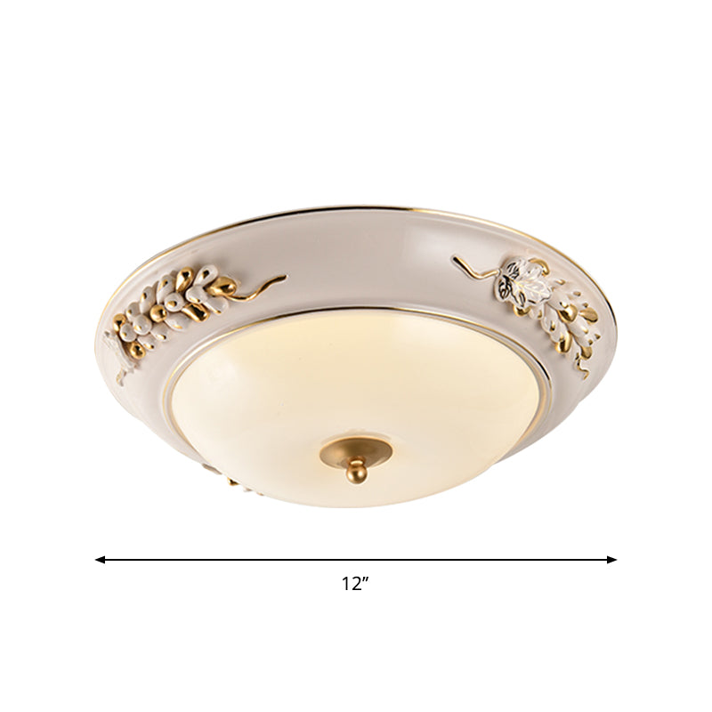 White LED Flush Ceiling Light Fixture Classic Opal Glass Bowl Flushmount with Embossed Spikelet Decor, 12"/14"/18" W Clearhalo 'Ceiling Lights' 'Close To Ceiling Lights' 'Close to ceiling' 'Flush mount' Lighting' 1272801