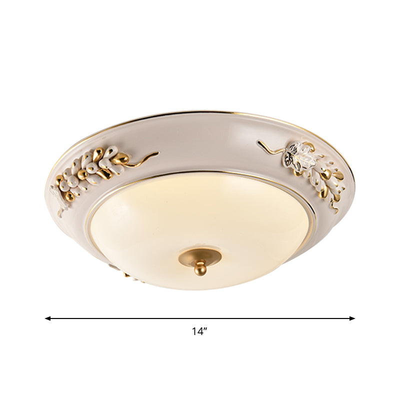 White LED Flush Ceiling Light Fixture Classic Opal Glass Bowl Flushmount with Embossed Spikelet Decor, 12"/14"/18" W Clearhalo 'Ceiling Lights' 'Close To Ceiling Lights' 'Close to ceiling' 'Flush mount' Lighting' 1272802