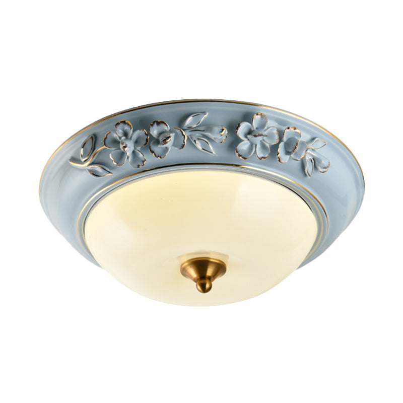 12"/14"/18" W Blue LED Flushmount Countryside Ceramic Flower Ceiling Light Fixture with Bowl Lampshade Clearhalo 'Ceiling Lights' 'Close To Ceiling Lights' 'Close to ceiling' 'Flush mount' Lighting' 1272812