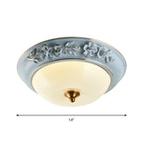 12"/14"/18" W Blue LED Flushmount Countryside Ceramic Flower Ceiling Light Fixture with Bowl Lampshade Clearhalo 'Ceiling Lights' 'Close To Ceiling Lights' 'Close to ceiling' 'Flush mount' Lighting' 1272814