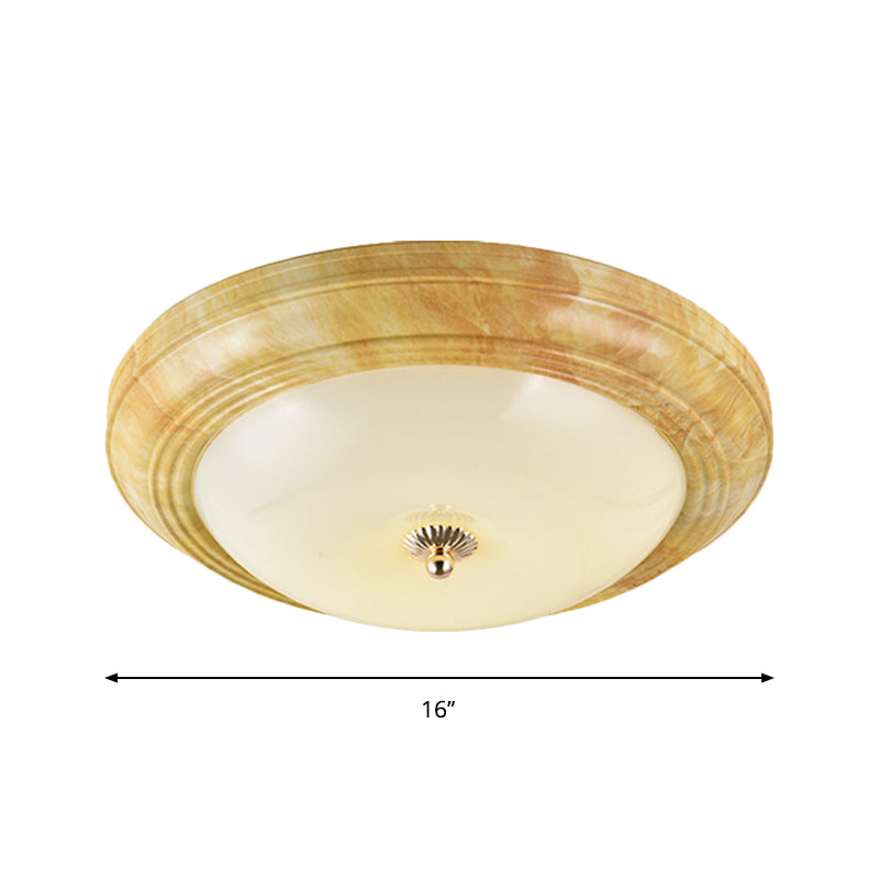 Minimalist Bowl Flush Ceiling Light White Glass 14"/16"/19.5" Wide LED Flushmount in Yellow for Foyer - Clearhalo - 'Ceiling Lights' - 'Close To Ceiling Lights' - 'Close to ceiling' - 'Flush mount' - Lighting' - 1272826