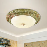 Green Dome Ceiling Mount Light Country Milk Glass Bedroom LED Flush Mount Recessed Lighting, 14"/16"/19.5" Width