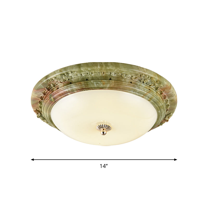 Green Dome Ceiling Mount Light Country Milk Glass Bedroom LED Flush Mount Recessed Lighting, 14"/16"/19.5" Width