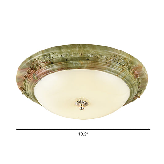 Green Dome Ceiling Mount Light Country Milk Glass Bedroom LED Flush Mount Recessed Lighting, 14"/16"/19.5" Width Clearhalo 'Ceiling Lights' 'Close To Ceiling Lights' 'Close to ceiling' 'Flush mount' Lighting' 1272833