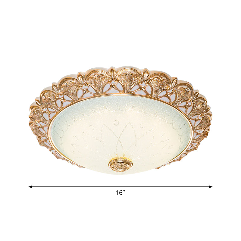 Gold Scalloped Bowl Flush Light Traditional Frosted Glass Hotel LED Ceiling Mounted Lamp, 14"/16"/19.5" Wide
