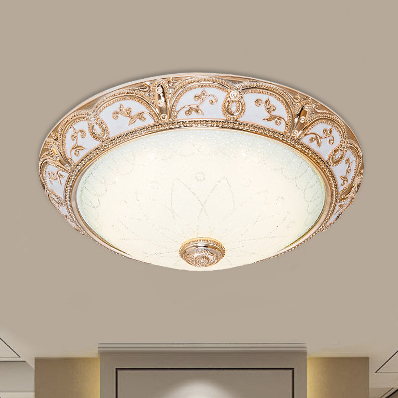 Antiqued Cutouts Scalloped Flushmount Cream Glass 14"/16"/19.5" W LED Close to Ceiling Light in Gold Gold Clearhalo 'Ceiling Lights' 'Close To Ceiling Lights' 'Close to ceiling' 'Flush mount' Lighting' 1272852
