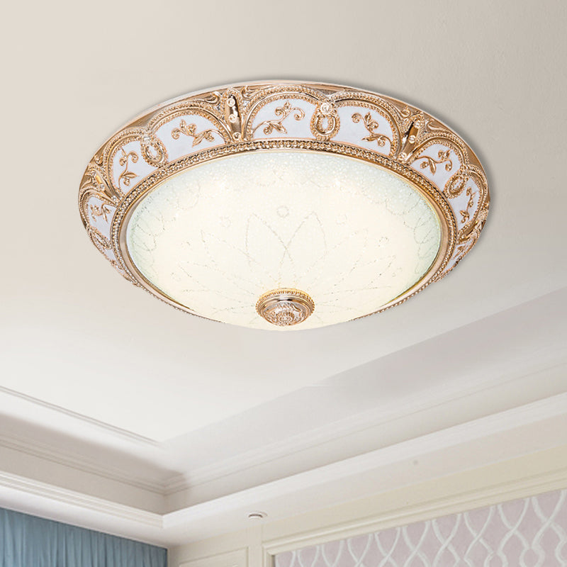 Antiqued Cutouts Scalloped Flushmount Cream Glass 14"/16"/19.5" W LED Close to Ceiling Light in Gold Clearhalo 'Ceiling Lights' 'Close To Ceiling Lights' 'Close to ceiling' 'Flush mount' Lighting' 1272853