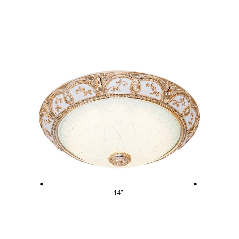 Antiqued Cutouts Scalloped Flushmount Cream Glass 14"/16"/19.5" W LED Close to Ceiling Light in Gold Clearhalo 'Ceiling Lights' 'Close To Ceiling Lights' 'Close to ceiling' 'Flush mount' Lighting' 1272855