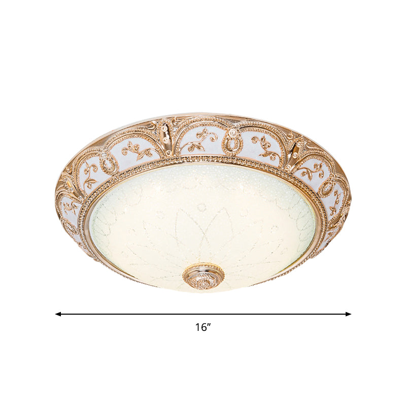 Antiqued Cutouts Scalloped Flushmount Cream Glass 14"/16"/19.5" W LED Close to Ceiling Light in Gold Clearhalo 'Ceiling Lights' 'Close To Ceiling Lights' 'Close to ceiling' 'Flush mount' Lighting' 1272856