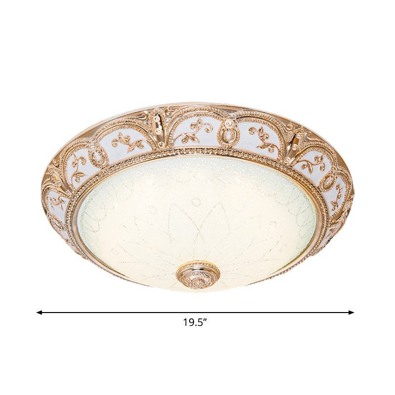 Antiqued Cutouts Scalloped Flushmount Cream Glass 14"/16"/19.5" W LED Close to Ceiling Light in Gold Clearhalo 'Ceiling Lights' 'Close To Ceiling Lights' 'Close to ceiling' 'Flush mount' Lighting' 1272857