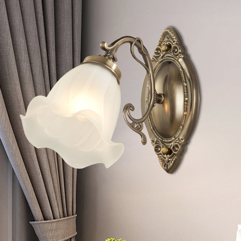 Frosted White Glass Ruffle Sconce Light Traditional 1/2-Head Corner Wall Mount Light in Bronze/Copper 1.0 Bronze Clearhalo 'Wall Lamps & Sconces' 'Wall Lights' Lighting' 1272888