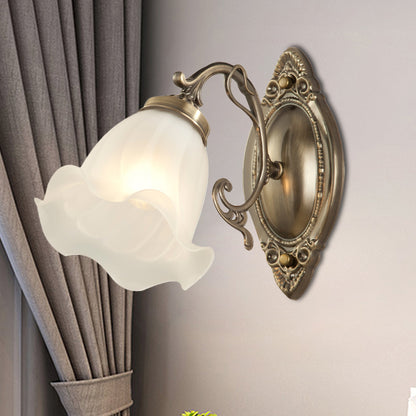 Frosted White Glass Ruffle Sconce Light Traditional 1/2-Head Corner Wall Mount Light in Bronze/Copper 1.0 Bronze Clearhalo 'Wall Lamps & Sconces' 'Wall Lights' Lighting' 1272888