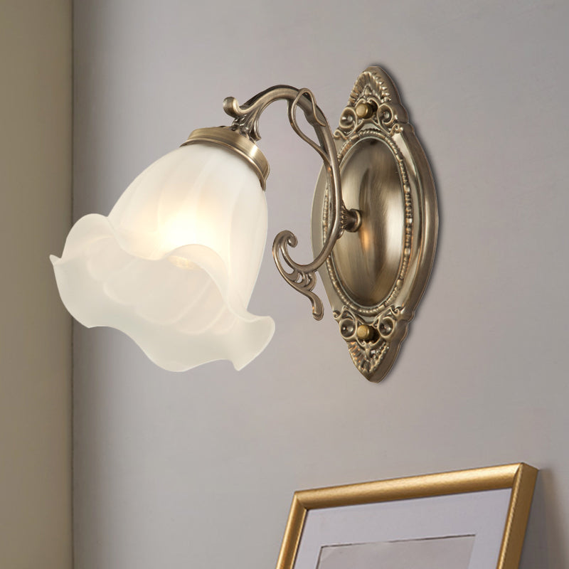 Frosted White Glass Ruffle Sconce Light Traditional 1/2-Head Corner Wall Mount Light in Bronze/Copper Clearhalo 'Wall Lamps & Sconces' 'Wall Lights' Lighting' 1272889