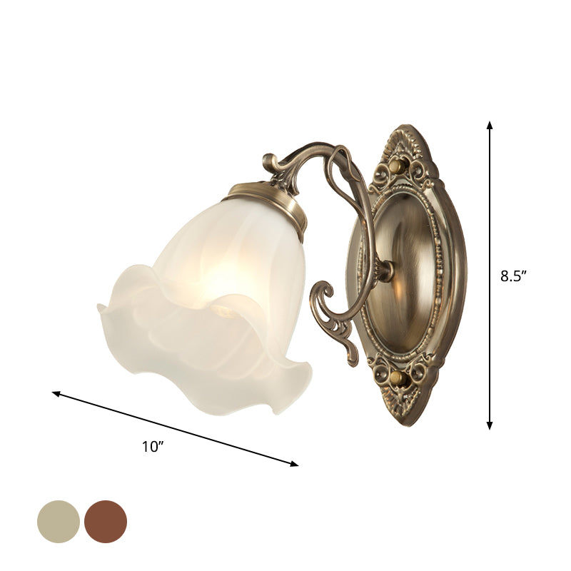 Frosted White Glass Ruffle Sconce Light Traditional 1/2-Head Corner Wall Mount Light in Bronze/Copper Clearhalo 'Wall Lamps & Sconces' 'Wall Lights' Lighting' 1272891