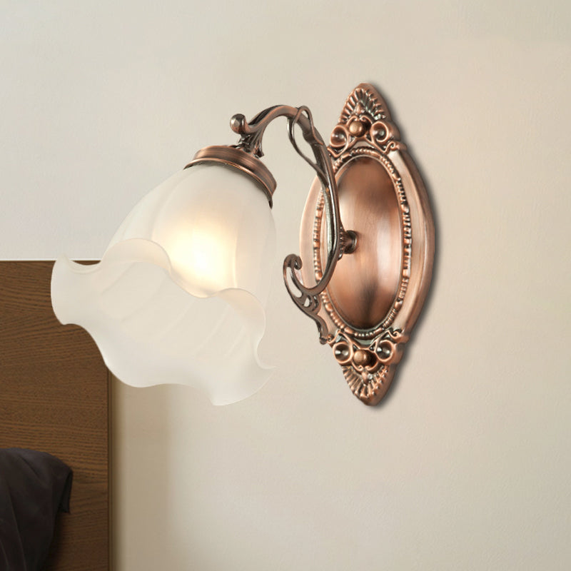 Frosted White Glass Ruffle Sconce Light Traditional 1/2-Head Corner Wall Mount Light in Bronze/Copper 1.0 Copper Clearhalo 'Wall Lamps & Sconces' 'Wall Lights' Lighting' 1272892