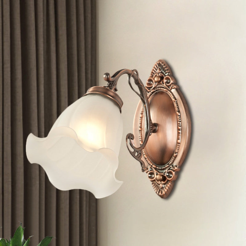 Frosted White Glass Ruffle Sconce Light Traditional 1/2-Head Corner Wall Mount Light in Bronze/Copper Clearhalo 'Wall Lamps & Sconces' 'Wall Lights' Lighting' 1272893