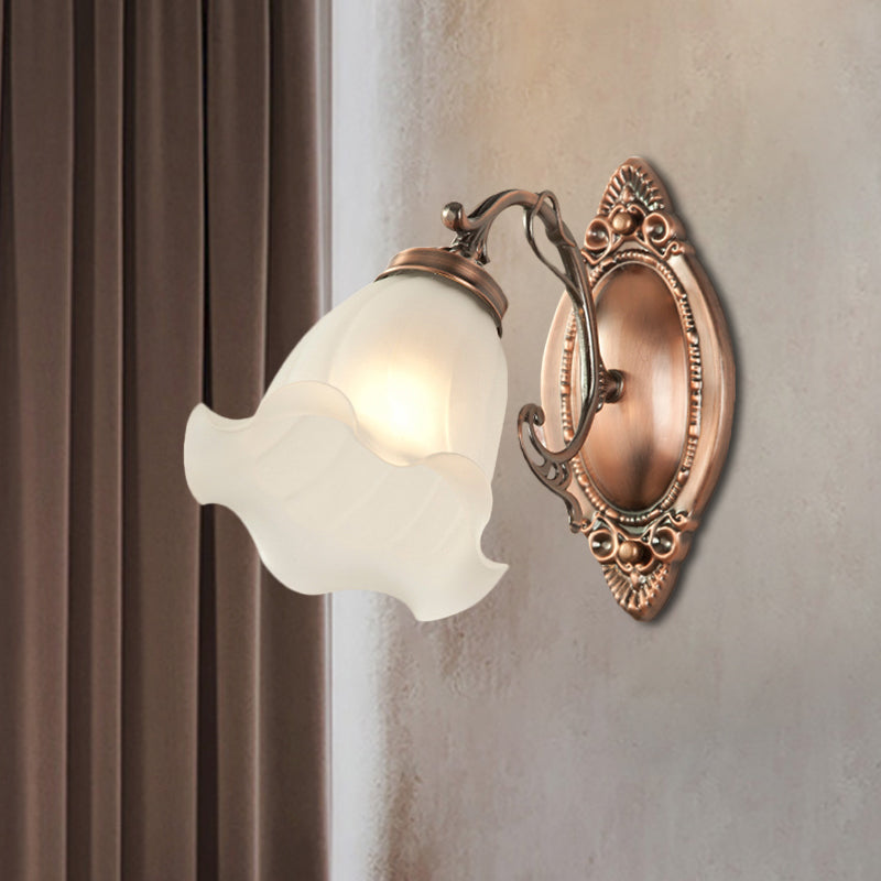 Frosted White Glass Ruffle Sconce Light Traditional 1/2-Head Corner Wall Mount Light in Bronze/Copper Clearhalo 'Wall Lamps & Sconces' 'Wall Lights' Lighting' 1272894